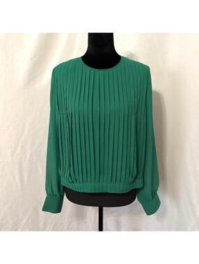 Baum und Pferdgarten Green Pleated Button Back Chiffon Blouse Top Size 36
